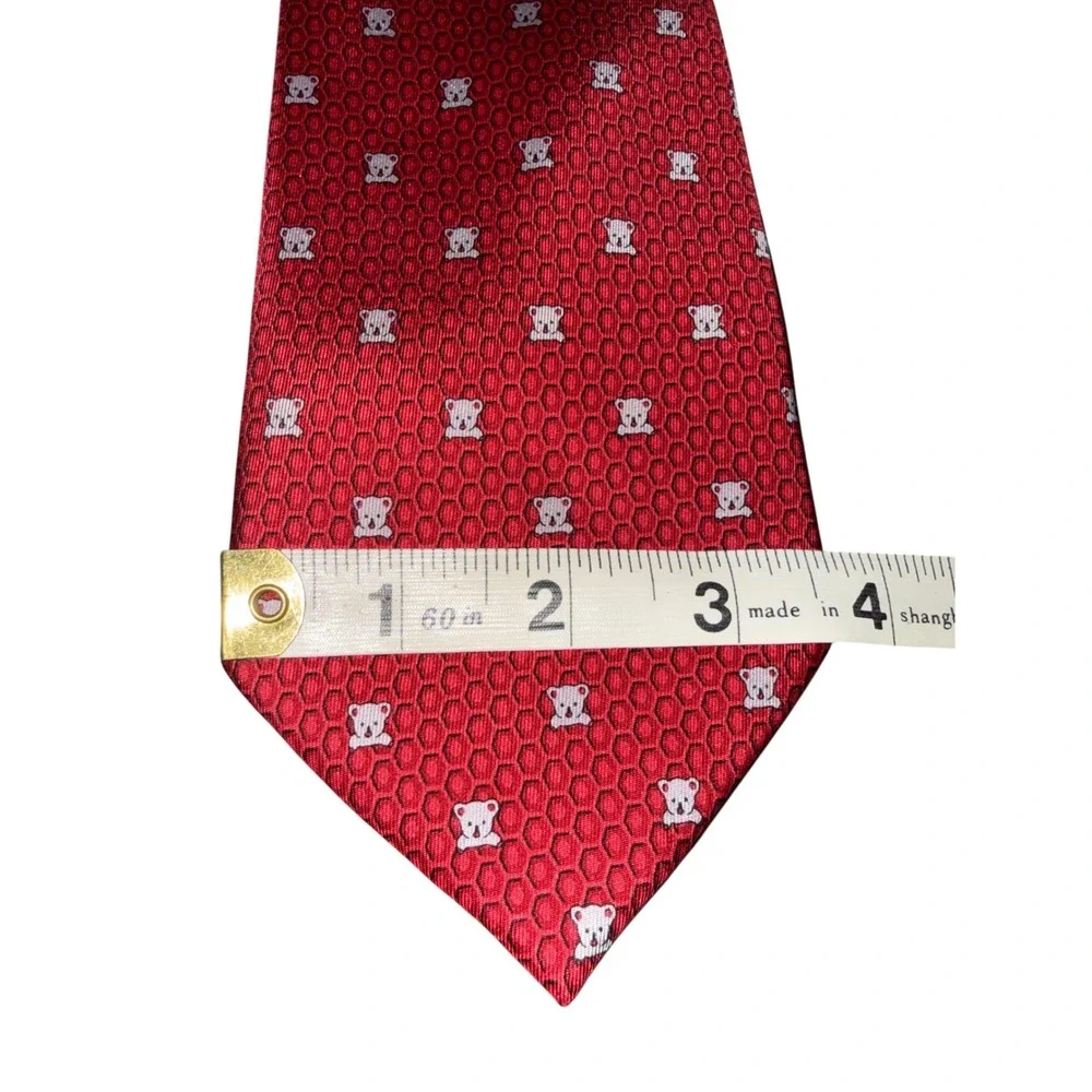 Hermes Paris Mens Red Silk Koala Honeycomb Geometric VINTAGE Made in France